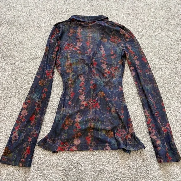 Natural Life Carina Mesh Top Womens S Blue Floral Cottage Whimsigoth Fairy Witch - Picture 8 of 9